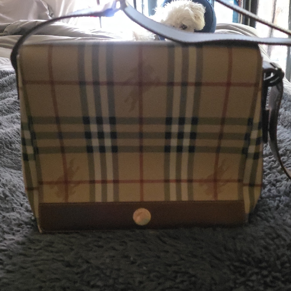 Burberry Tan and Brown Messenger Bag with Classic Check Pattern